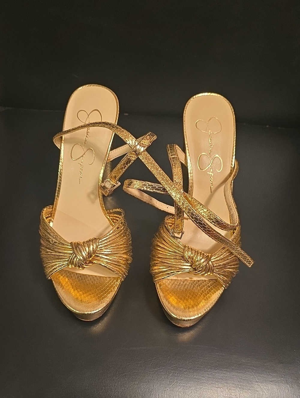 Jessica Simpson Metallic Gold Knot Front Strappy Sandals - Women